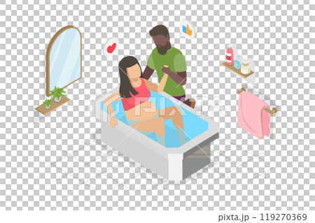 3D Isometric Flat  Illustration of Childbirth, Giving Birth at Home 119270369