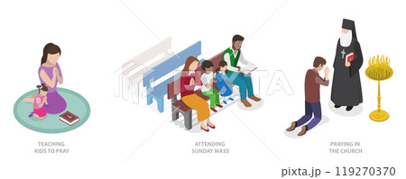 3D Isometric Flat Illustration of Christian Rituals, Faith in the Higher Power 3D Isometric Flat Illustration of Christian Rituals, Faith in the Higher Power 119270370