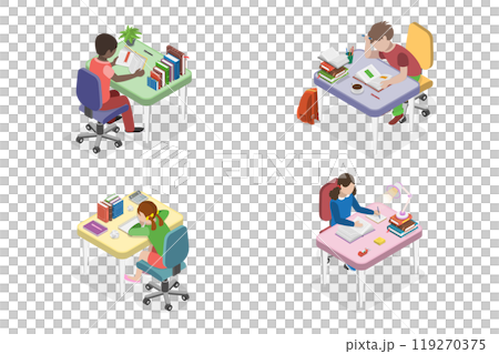 3D Isometric Flat Set of Children Study , Learning Process 3D Isometric Flat Set of Children Study , Learning Process 119270375