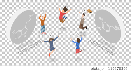 3D Isometric Flat  Illustration of Human Hormones Production, Dopamine and Serotonin 119270393
