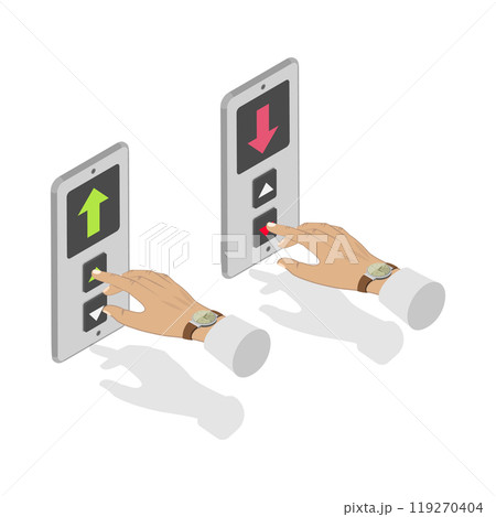 3D Isometric Flat  Illustration of Lift Up and Down Buttons, Elevator Calling 119270404