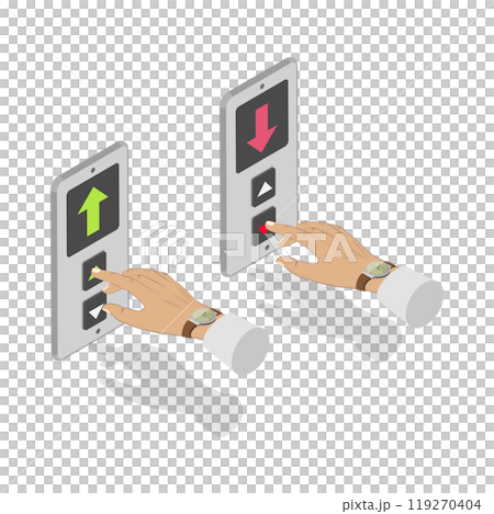 3D Isometric Flat  Illustration of Lift Up and Down Buttons, Elevator Calling 119270404