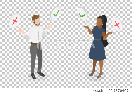 3D Isometric Flat  Illustration of Making Decision, Frustrated Person Have a Dilemma 119270407