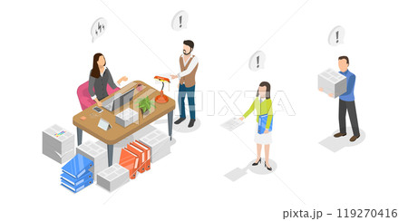 3D Isometric Flat  Illustration of Office Bureaucracy, Paperwork Organization in Office 119270416