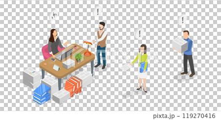 3D Isometric Flat  Illustration of Office Bureaucracy, Paperwork Organization in Office 119270416