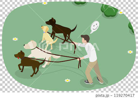 3D Isometric Flat  Illustration of Professional Pet Walk Service, Taking Care of Home Animals 119270417