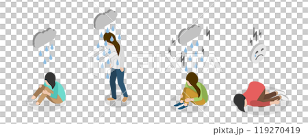 3D Isometric Flat  Illustration of Emotional Mental Disorder, Psychotherapy and Psychological Support 119270419