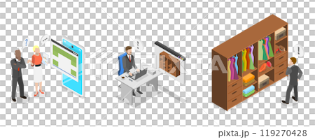 3D Isometric Flat  Illustration of Walk-in Closet, Wardrobe Room 119270428