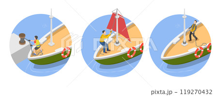 3D Isometric Flat Illustration of Sailing Yacht, Marine Travel 3D Isometric Flat Illustration of Sailing Yacht, Marine Travel 119270432