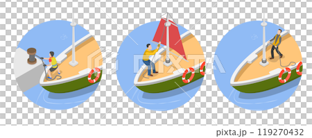 3D Isometric Flat  Illustration of Sailing Yacht, Marine Travel 119270432