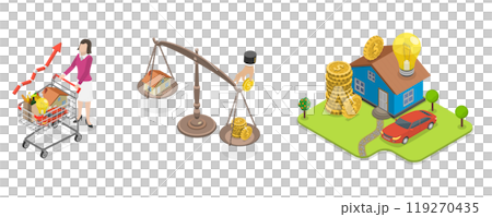 3D Isometric Flat Illustration of Cost Of Living, Rising Foods Cost and Grocery Price 3D Isometric Flat Illustration of Cost Of Living, Rising Foods Cost and Grocery Price 119270435