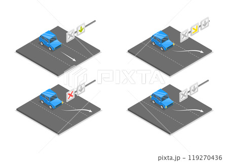 3D Isometric Flat Illustration of Reversible Lane, Driving Rules and Tips 3D Isometric Flat Illustration of Reversible Lane, Driving Rules and Tips 119270436