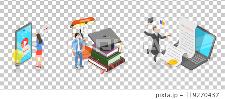 3D Isometric Flat  Illustration of Education, Student Learning Process 119270437