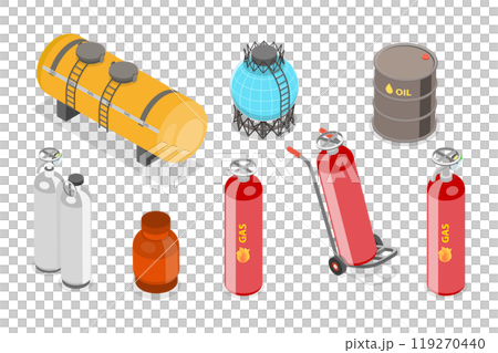3D Isometric Flat Illustration of Gas Cylindrical Containers, Metal Tanks with Industrial Liquefied Oxygen 3D Isometric Flat Illustration of Gas Cylindrical Containers, Metal Tanks with Industrial Liquefied Oxygen 119270440