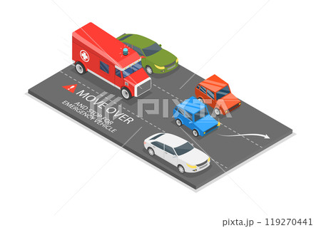 3D Isometric Flat  Illustration of Emergency Vehicle, Driving Tips And Rules 119270441