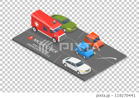 3D Isometric Flat  Illustration of Emergency Vehicle, Driving Tips And Rules 119270441