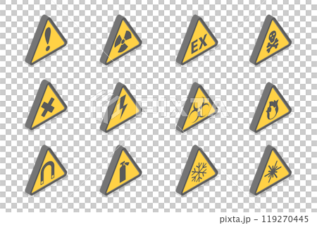 3D Isometric Flat Set of Warning Signs, Safety and Caution Tags 3D Isometric Flat Set of Warning Signs, Safety and Caution Tags 119270445