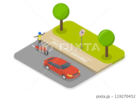 3D Isometric Flat Illustration of Dangerous Motorcycle Driving , Road Safety Rules 3D Isometric Flat Illustration of Dangerous Motorcycle Driving , Road Safety Rules 119270452