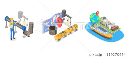 3D Isometric Flat  Illustration of Oil Transporting, Petroleum Industry 119270454