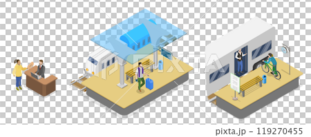 3D Isometric Flat Illustration of Railway Station , Train Platform 3D Isometric Flat Illustration of Railway Station , Train Platform 119270455
