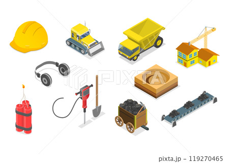 3D Isometric Flat  Set of Mining Elements , Extraction Industry Profession 3D Isometric Flat  Set of Mining Elements , Extraction Industry Profession 119270465