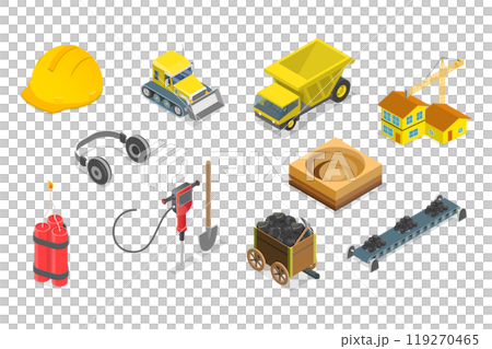 3D Isometric Flat  Set of Mining Elements , Extraction Industry Profession 3D Isometric Flat  Set of Mining Elements , Extraction Industry Profession 119270465
