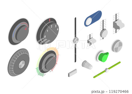 3D Isometric Flat  Set of Audio Mixer Dials, Radio Knobs 119270466