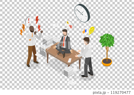 3D Isometric Flat  Illustration of Professional Stress Management, Resolving Business Issue 119270477