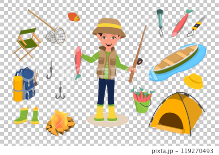 Flat  Illustration of Fishing, Fisherman Equipment 119270493