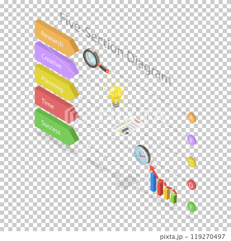 3D Isometric Flat  Illustration of Five Section Infographic Diagram, Business Process Template 119270497