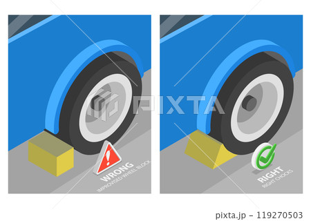 3D Isometric Flat  Illustration of Proper Chocking Placment, Driving Rules And Tips 119270503