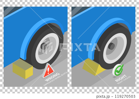 3D Isometric Flat  Illustration of Proper Chocking Placment, Driving Rules And Tips 119270503