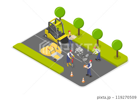 3D Isometric Flat Illustration of Road Construction, Roadworks in a City 3D Isometric Flat Illustration of Road Construction, Roadworks in a City 119270509