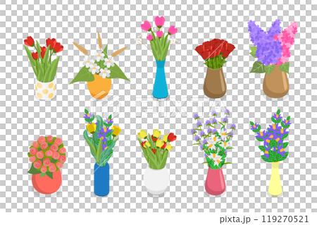 3D Isometric Flat  Set of Flower Bouquets , Florist Composition 119270521