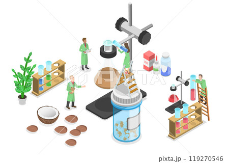3D Isometric Flat Illustration of Cosmetology and Chemistry, Production of Essential Aromatic Oil and Flower Water 3D Isometric Flat Illustration of Cosmetology and Chemistry, Production of Essential Aromatic Oil and Flower Water 119270546