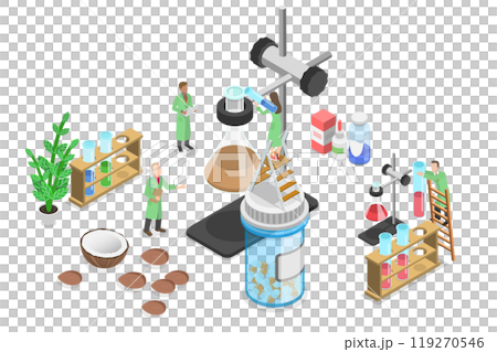 3D Isometric Flat Illustration of Cosmetology and Chemistry, Production of Essential Aromatic Oil and Flower Water 3D Isometric Flat Illustration of Cosmetology and Chemistry, Production of Essential Aromatic Oil and Flower Water 119270546