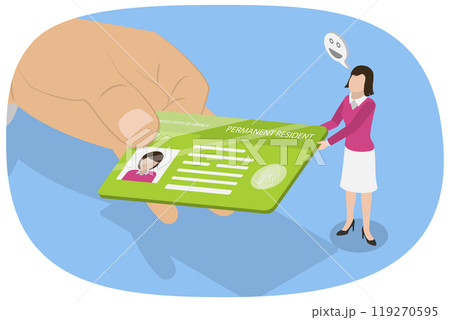 3D Isometric Flat  Illustration of Permanent Residency Card, State Identification ID 119270595