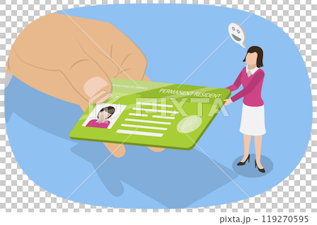 3D Isometric Flat  Illustration of Permanent Residency Card, State Identification ID 119270595
