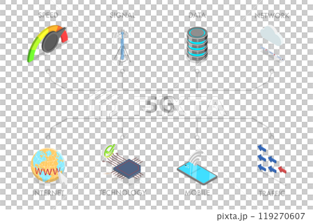 3D Isometric Flat  Illustration of 5G Technology, Wireless Network 119270607
