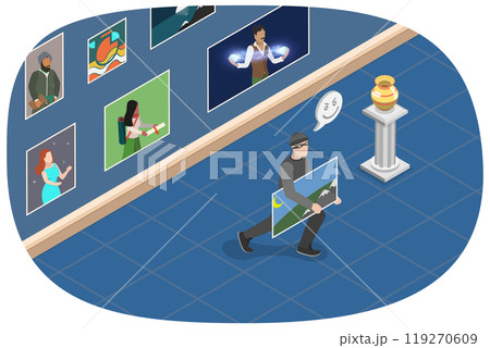 3D Isometric Flat Illustration of Stealing Painting, Art Gallery Robbery 3D Isometric Flat Illustration of Stealing Painting, Art Gallery Robbery 119270609