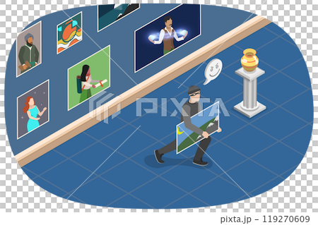 3D Isometric Flat Illustration of Stealing Painting, Art Gallery Robbery 3D Isometric Flat Illustration of Stealing Painting, Art Gallery Robbery 119270609