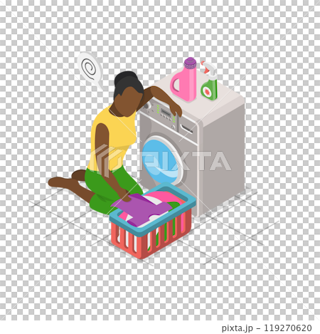 3D Isometric Flat Illustration of Exhausted Housewife , Sad Tired Woman 3D Isometric Flat Illustration of Exhausted Housewife , Sad Tired Woman 119270620