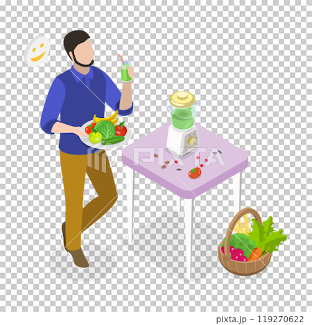 3D Isometric Flat Illustration of Vegan Lifestyle, Healthy Diet to Get Rid of Toxins and Excess Weight 3D Isometric Flat Illustration of Vegan Lifestyle, Healthy Diet to Get Rid of Toxins and Excess Weight 119270622