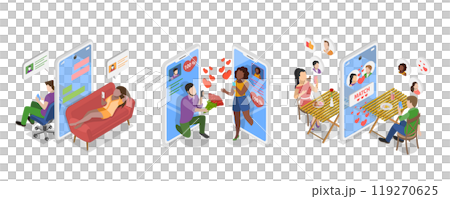 3D Isometric Flat  Illustration of Dating App, Virtual Relationship 3D Isometric Flat  Illustration of Dating App, Virtual Relationship 119270625