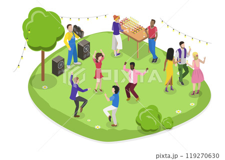 3D Isometric Flat Illustration of Park Fun Party, Outdoor Entertainment 3D Isometric Flat Illustration of Park Fun Party, Outdoor Entertainment 119270630
