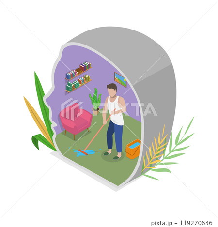 3D Isometric Flat  Illustration of Brain Detox and Purification, Mind Decluttering 119270636
