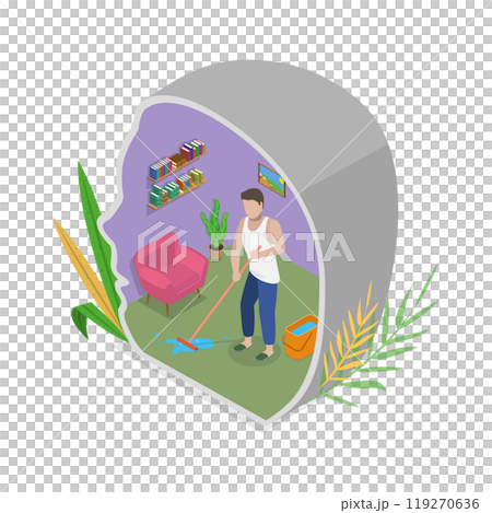 3D Isometric Flat  Illustration of Brain Detox and Purification, Mind Decluttering 119270636