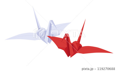 紅白の折り紙の鶴のイラスト 119270688