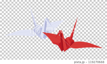 紅白の折り紙の鶴のイラスト 119270688