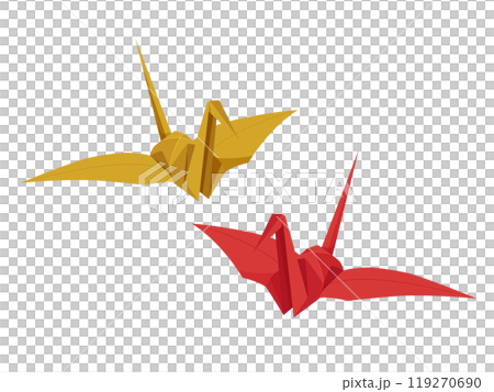 紅色和金色摺紙鶴的插圖 紅色和金色摺紙鶴的插圖 119270690